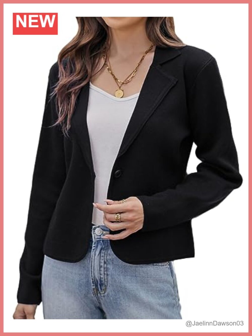 Cropped Knit Sweater Blazer Notch Collar One Button Long Sleeve